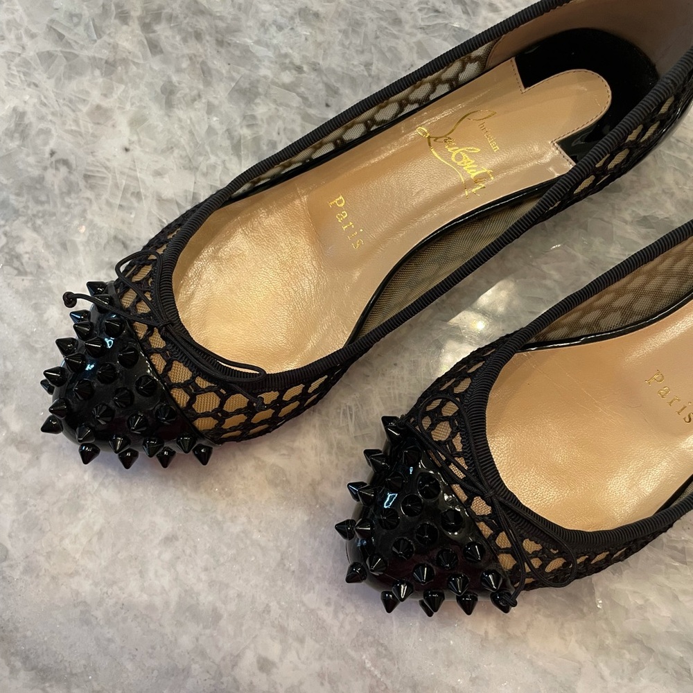 Black stud/netted Louboutin flats